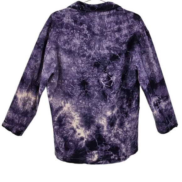 Anthropologie Amadi Hilde Shine Oversized Purple Tie Dye Linen Blazer - Picture 2 of 11